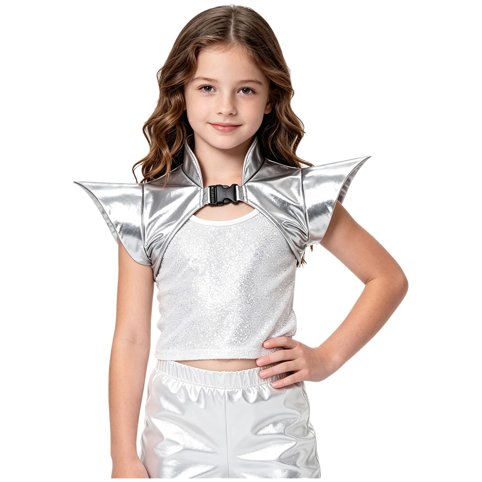 Gothic-Schulterepaulette mit Kragen für Mädchen, Pauldron-Rüstung, metallische Tanzrüstung, Steampunk-Überwurf für Halloween-Bühnenauftritte – Detail 12