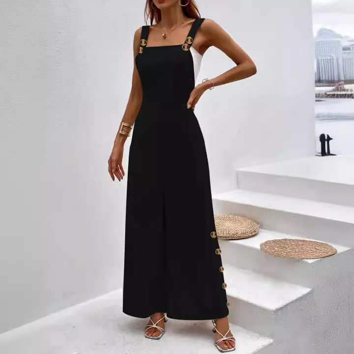 2024 Street Clothing New Women's Elegant Solid Color Sleeveless Casual Wide Leg jumpsuit YSS54-5