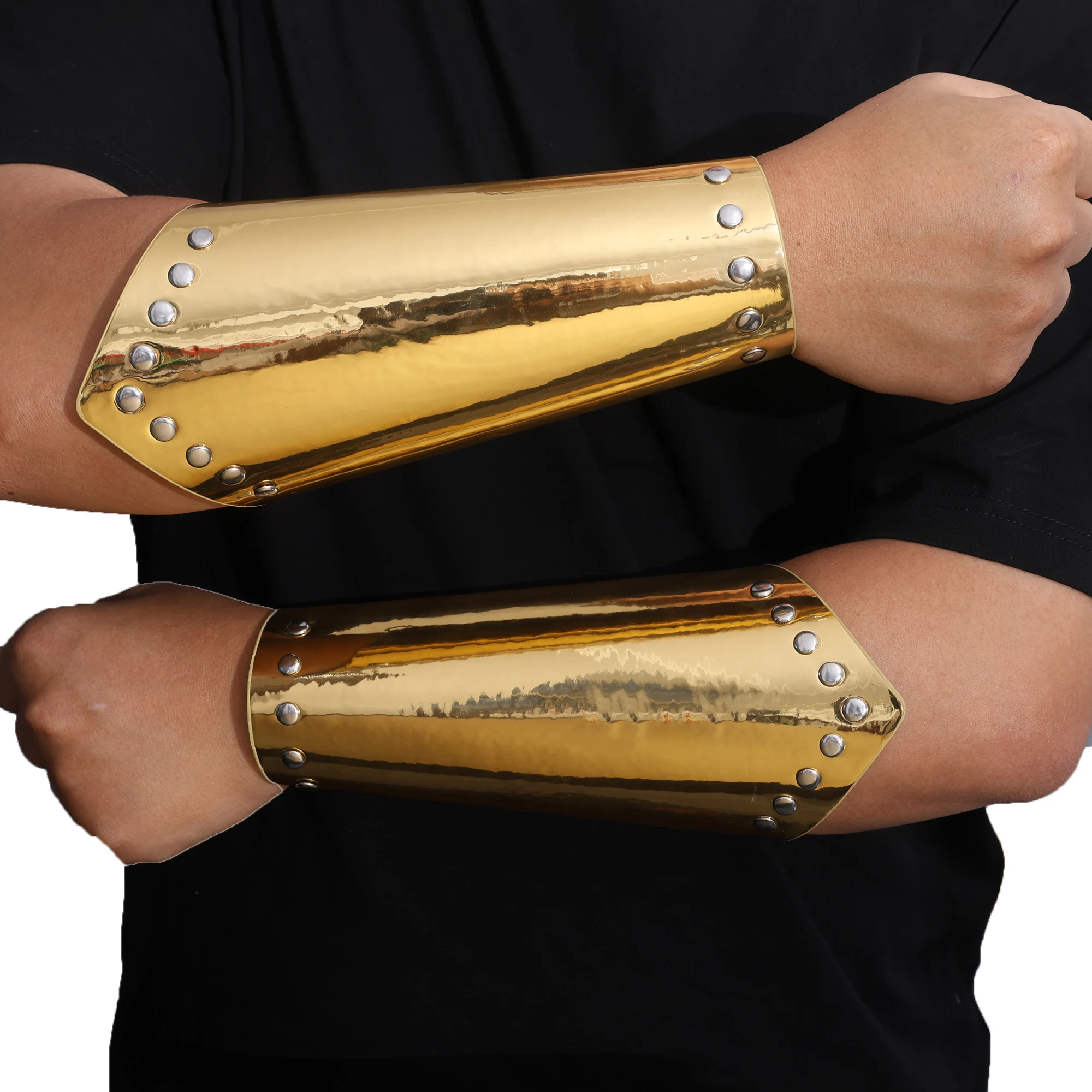2 Pieces of Nordic Viking Renaissance Adjustable High-Gloss Faux Leather Hand Guards