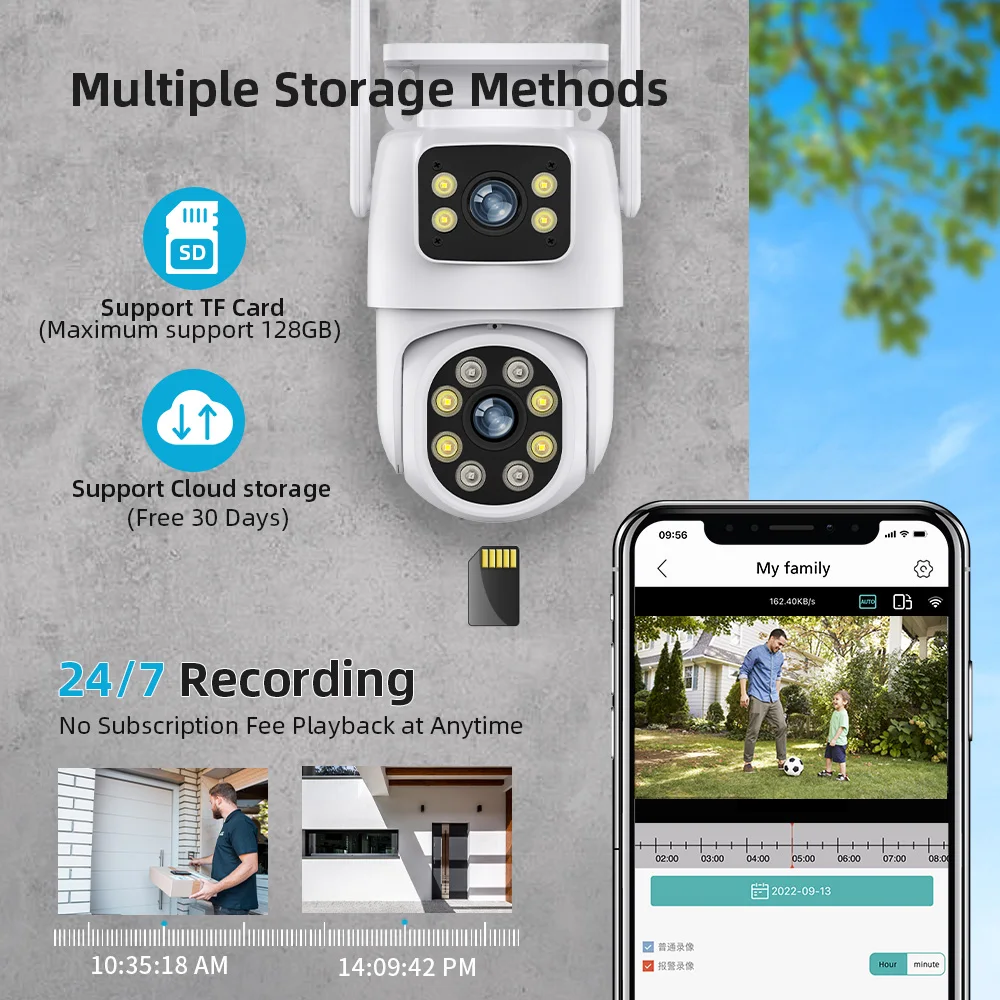 4K Surveillance Cameras WiFi Outdoor Waterproof Wireless Security Camera Dual Lens Security-Protection IP Camera AI Track ICsee