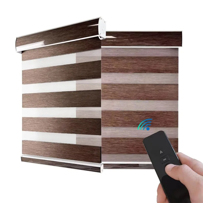 Customized Motorized Remote Control Zebra Blinds Smart Control Blackout Dual Zebra Shades