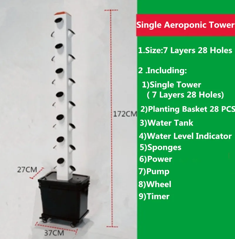 Hydroponic Tower Growing System,7 Tiers 28 Pods with Timer.Seeding Tray and Movable Water Tank for Gardening Lover