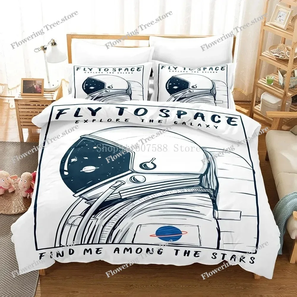 Cartoon Astronaut Outer Space Bedding Set Fashion Boys Home Bed Linen Set Microfiber Duvet Cover Set With Pillowcase
