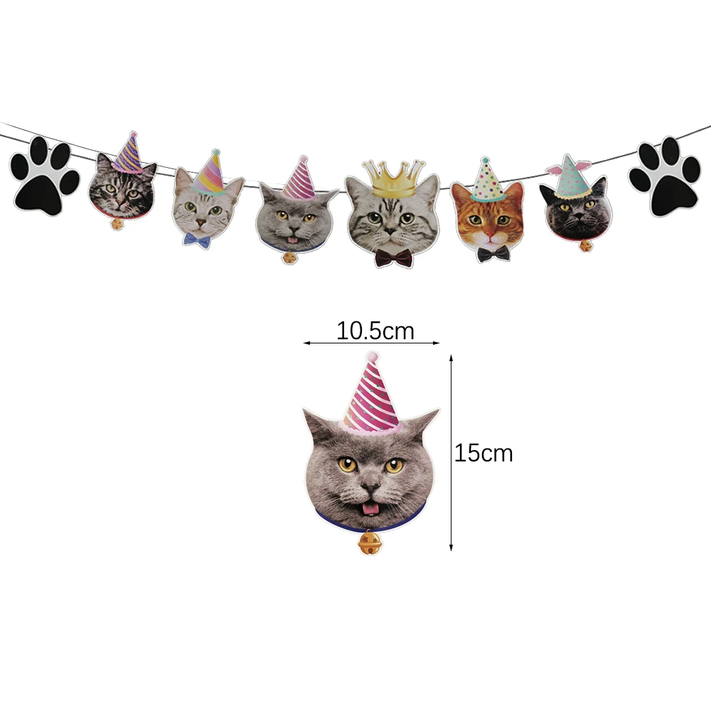 Cute Cat Disposable Tableware Set Cartoon Cat Paper Cup Plates Banner Straws Cupcake Topper for Diy Bithday Party Decorations
