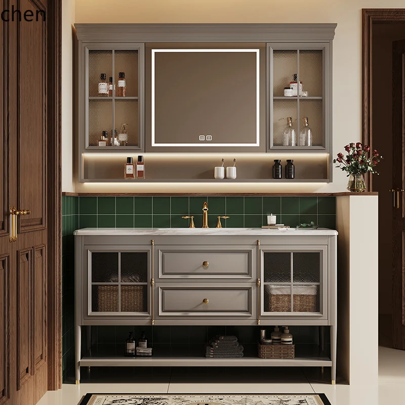 

ZML oak floor-to-ceiling American bathroom cabinet combination bathroom wash basin cabinet French retro bathroom