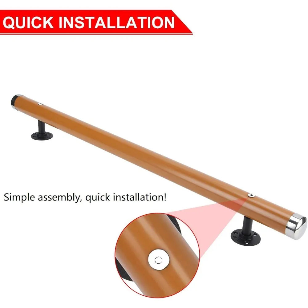 درابزين درج خشبي غير قابل للانزلاق مثبت على الحائط، درابزين داخلي وخارجي من الراتنج بطول 6.61 قدم، دعم مريح لدرج خالي من العوائق