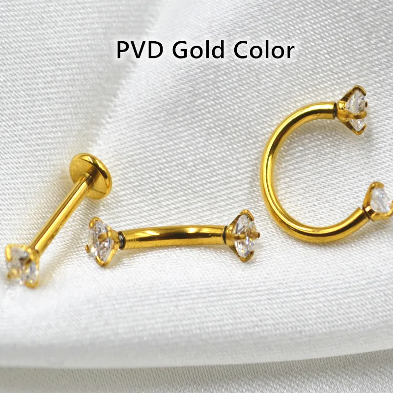 LOT50pcs 16gx8x3mm Body Jewelry Piercing -Round CZ Lip Labret Ring Ear Helix Bar Lip Eyebrow Nose Piercing Horseshoes Ring