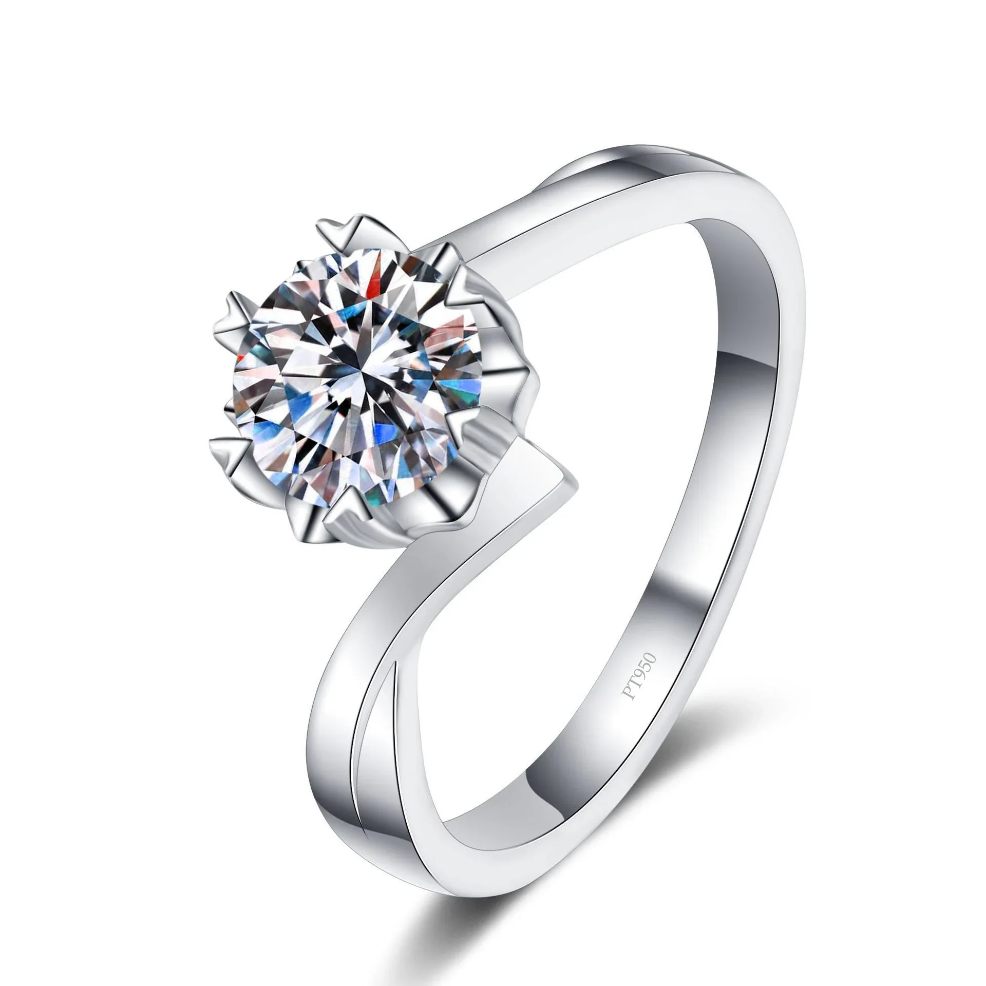 MoiEclat Store Platinum PT950 Snowflake Heart shaped Engagement Rings, Twisted Six Claws Wedding Band, 0.5/1/2CT Moissanite Gift