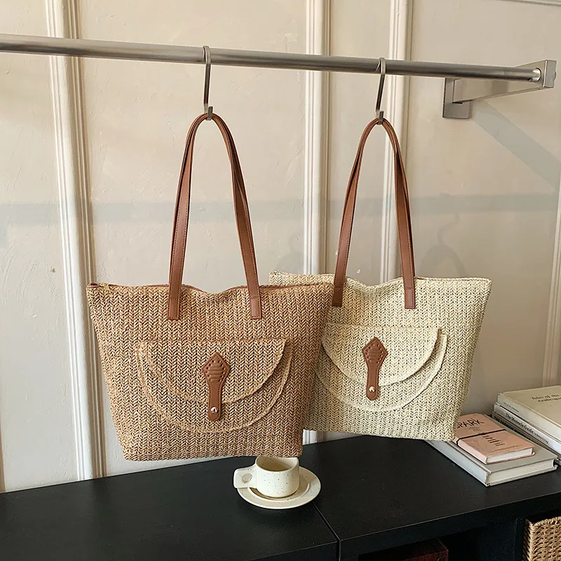 

2026 New Women's Shoulder Bag Fashion High Quality Hand Woven Handheld Storage Bag Resort Beach Large Capacity Beach Tote Bag