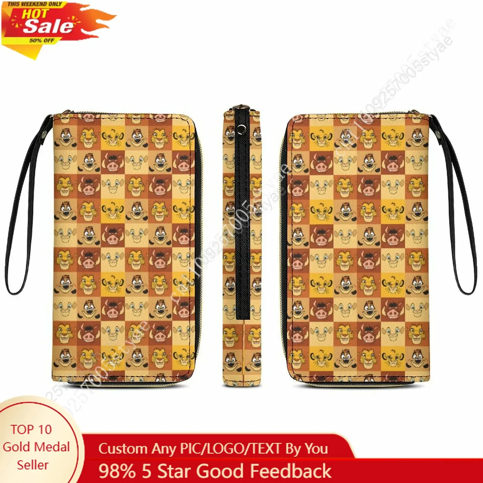 

Simba Leather Wallet Disney Licensed Customizable Personalized Design Your Pattern Portable Purse Double-sided Printing