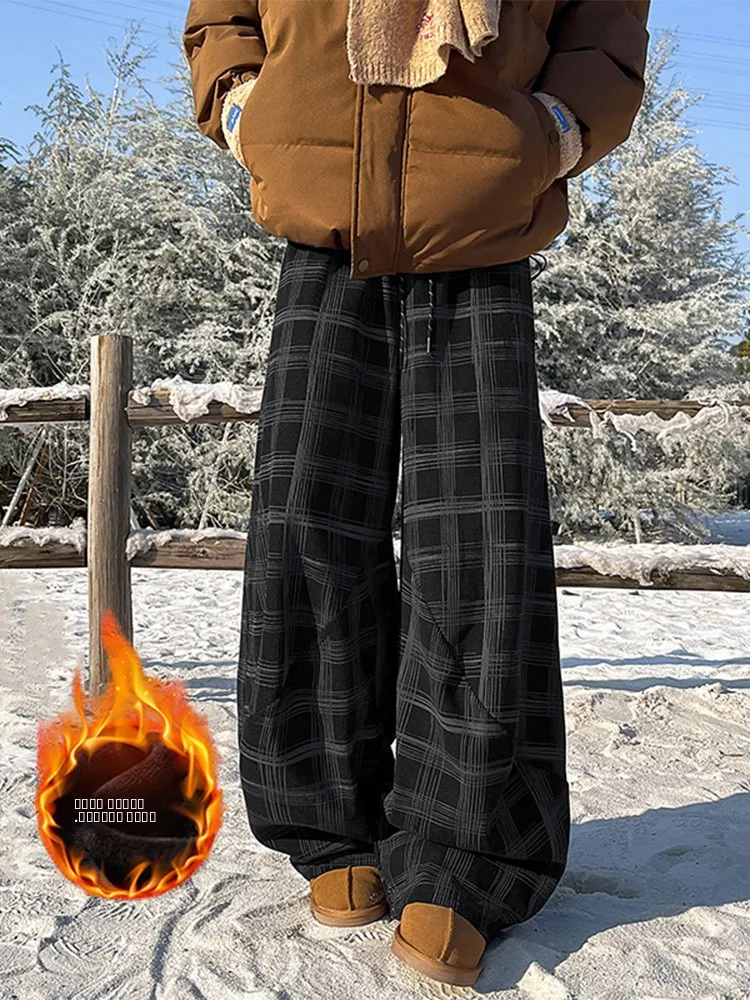 

Мужские зимние повседневные брюки Thiened Fce с узором, свободного кроя, теплые, прямые штаны