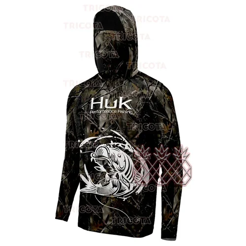 HUK-camisas de pesca de camuflaje para hombre, ropa de pesca transpirable con protección solar, que absorbe la humedad, secado rápido, máscara con capucha, Tops