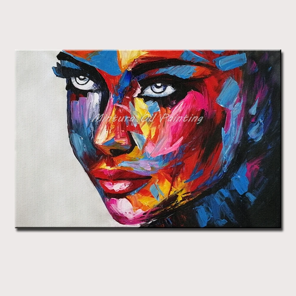 

Mintura Hand-Painted Oil Paintings on Canvas,Female Face Painting Wall Pictures for Living Room Morden Art Home Decor No Framed