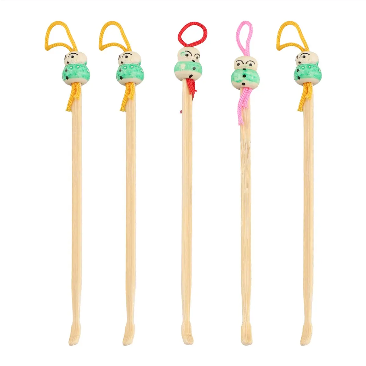 A013 Tricolor China Doll Decor Wooden Earwax Remover Ear Picks 6 Pcs