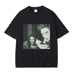 Funny Twilight Edward and Bella Eating Noodles in The Forest Tshirt Robert Pattinson Meme T-shirt Men Vintage Oversized T Shirts