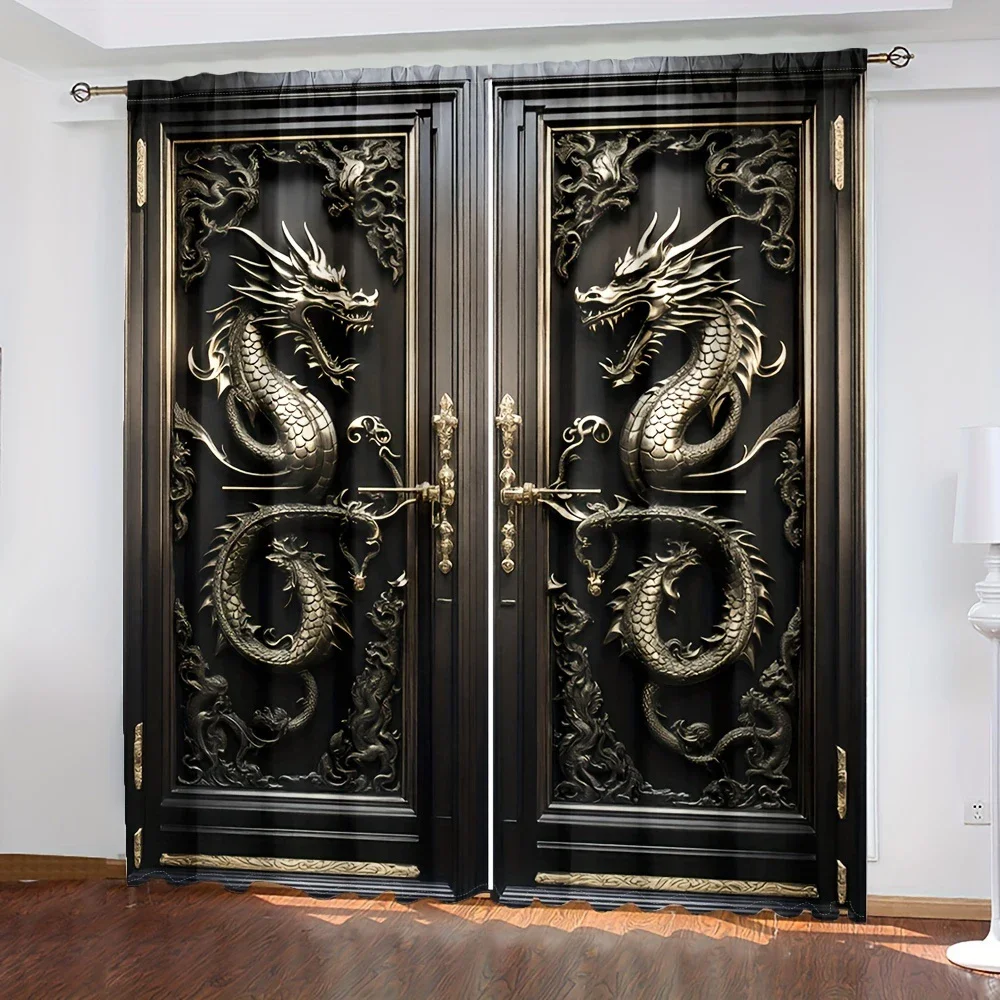 

Classic 3D embossed black dragon totem metal printed curtains, pole bag curtains, home decoration, room decoration