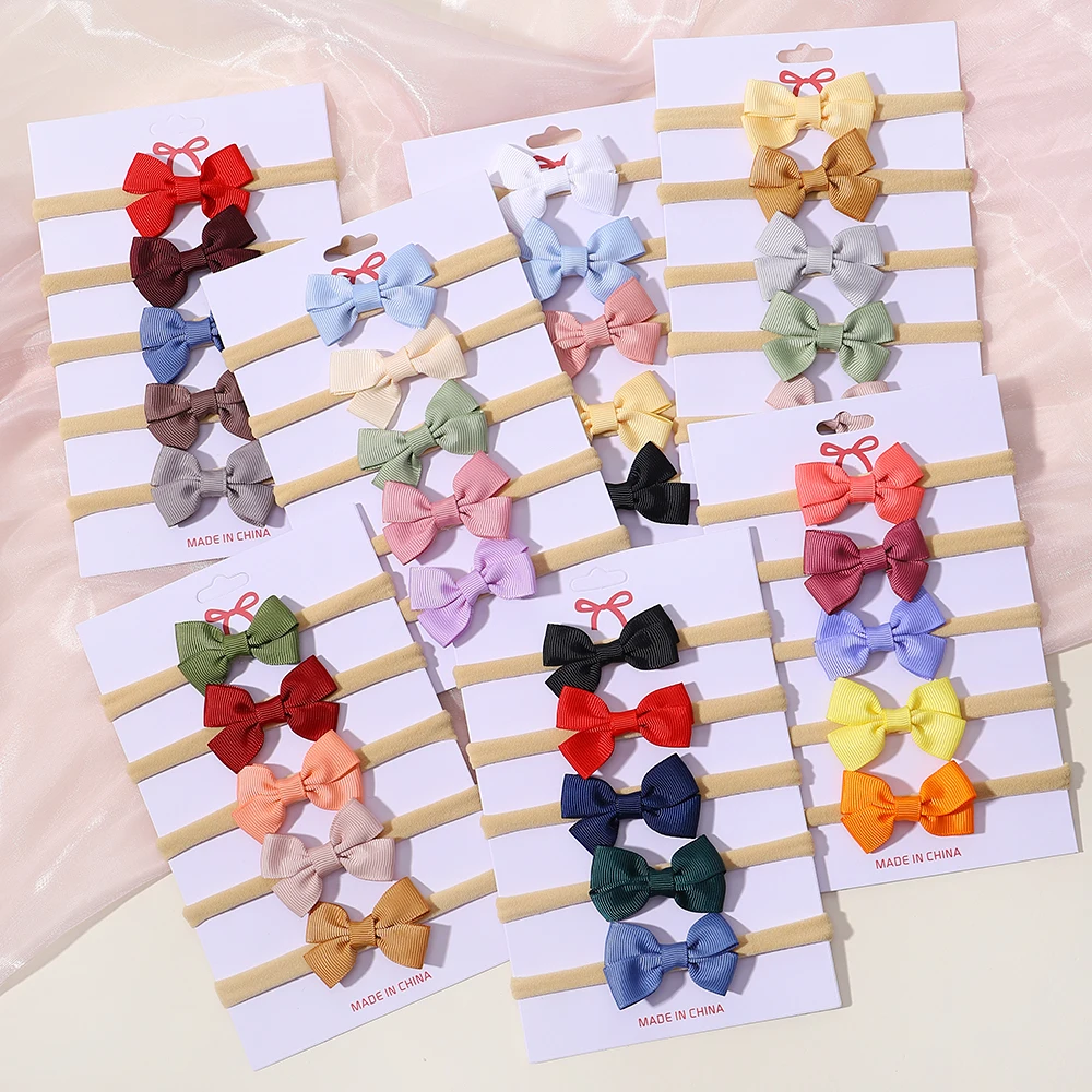 5pcs/set Mini Cute Ribbon Bows Headband for Girl Elastic Nylon Hairbands Newborn Sweet Headwear Baby Hair Accessories Wholesale