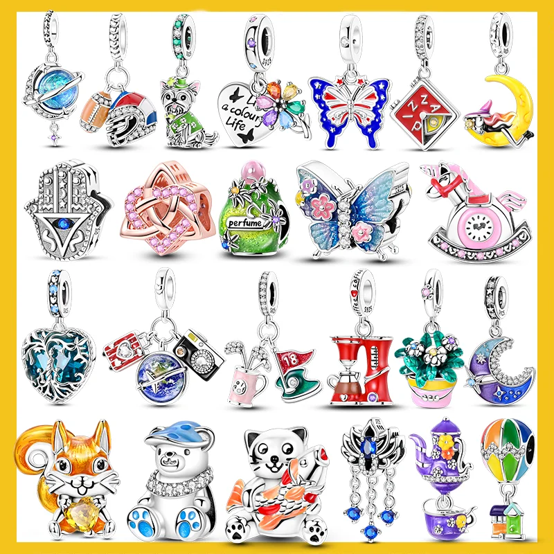 Original Charms Beads 925 Sterling Silver Moon Pets Coffee Dangle Fit Women Bracelets DIY Jewelry Gift