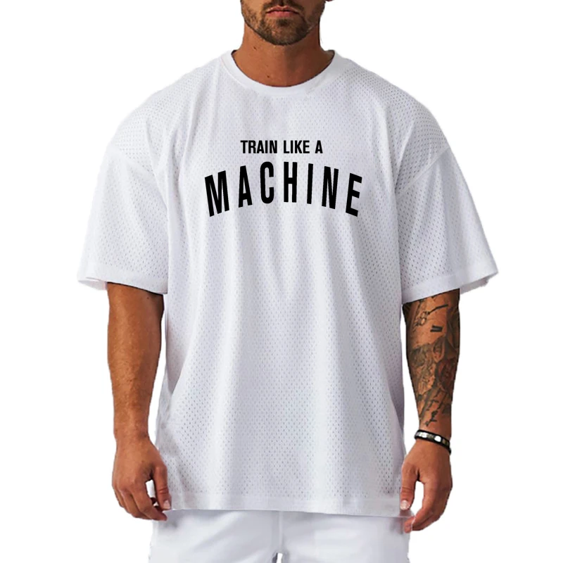 Sommer Casual Mesh Schnelle Trockene Kleidung Übergroßen Lose Gym Bodybuilding Shirts Herren Fitness Workout Kurzarm Mesh T-shirts
