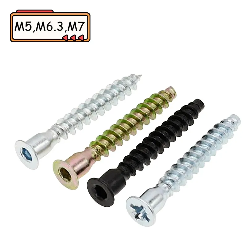 SL M5-M7 20/10/5PCS HexSocket Cap Drive Countersunk FlatHead Furniture Confirmat Wood Screw For Wood Knock Down K/D Zinc Plated