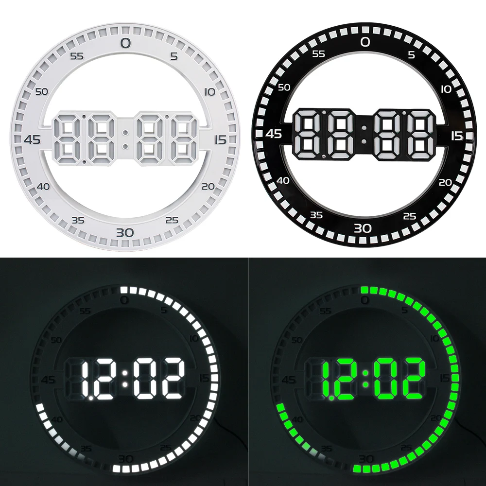 Silent LED Wall Clock for Living Room Home Decoration Alarm with Calendar 3D Digital Circular Luminous