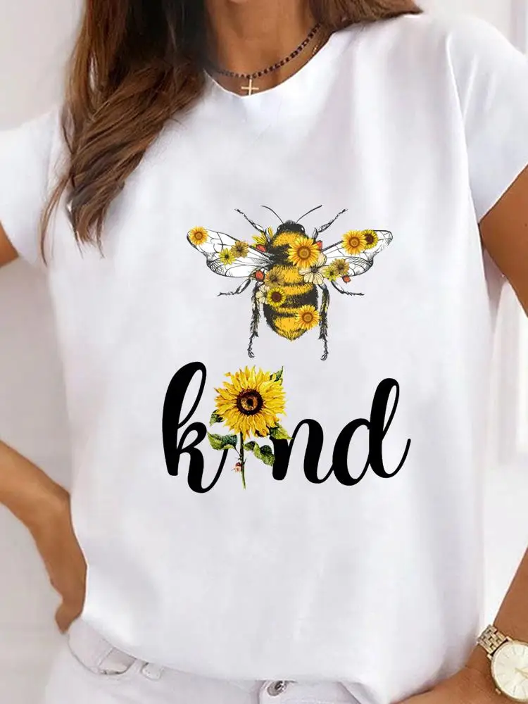 

Bee Floral Trend Cute 90s Women Clothes Clothing Print T Shirt Short Sleeve Summer Top Tee Basic Fashion Graphic T-shirt