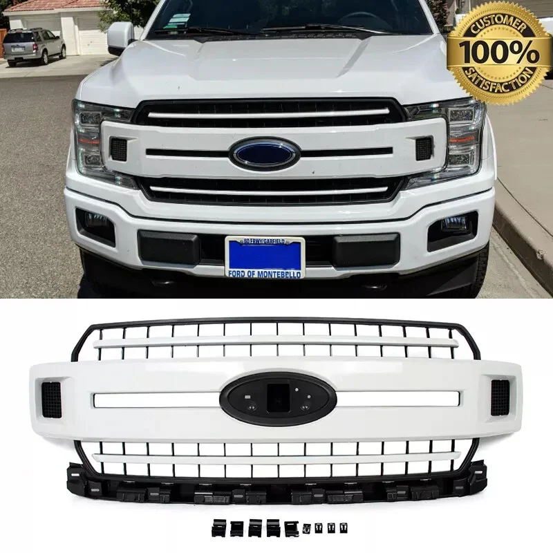 For Ford F-150 F150 XL XLT 2018-20 Front Upper Grille Bumper Grill Oxford White