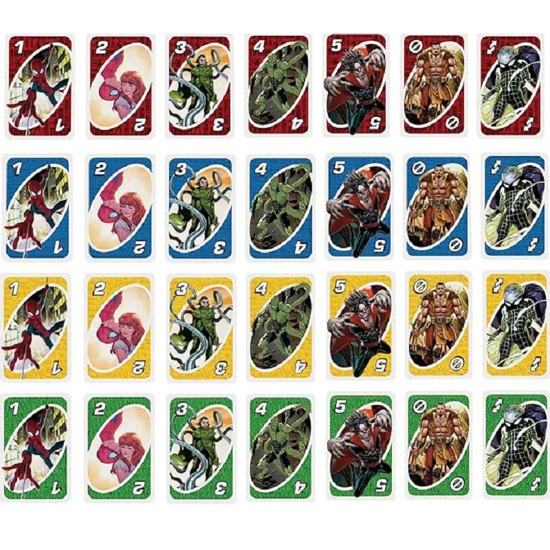 Mattel Games UNO Spider Men juego de cartas para Noche Familiar con gráficos temáticos de programa de Tv y una regla especial para 2-10 jugadores