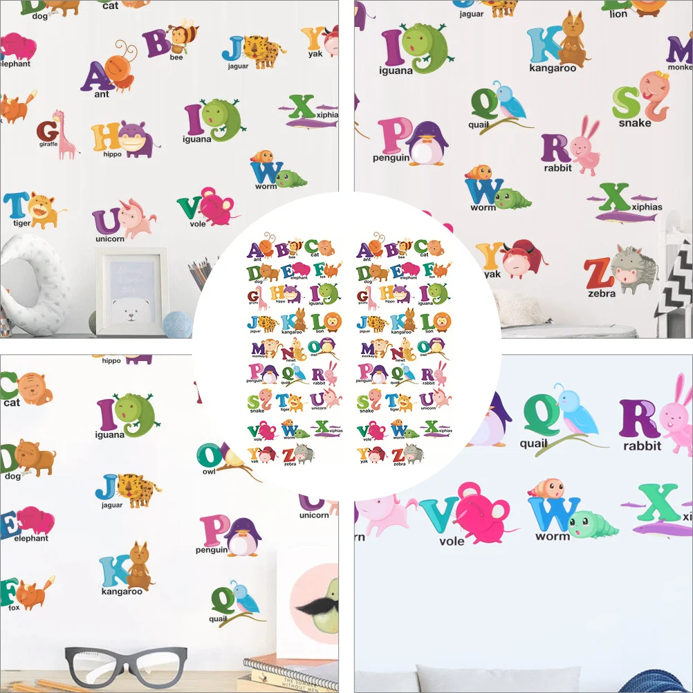 

2 pcs Wall Stickers Cartoon Animal Alphabet Design For Kids Room Bedroom Living Room Office Decorative Stickers Durable Safe