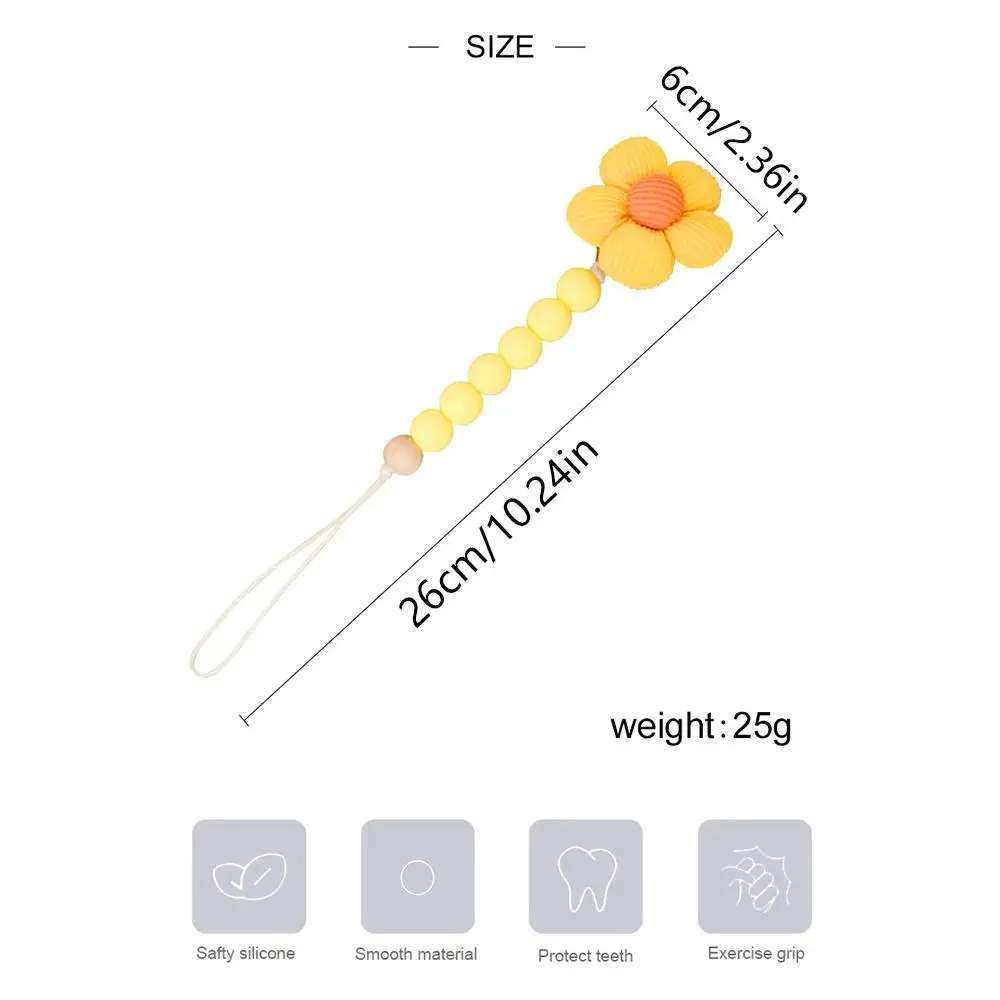 Flor dos desenhos animados bebê chupeta corrente de madeira silicone grânulo chupeta titular mordedor brinquedos cintas ajustável titular do bocal clipes bebê