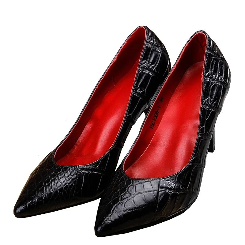 ourui shoes female  High heels genuine  leather  shallow mouth  Single shoes  black  summer women shoes