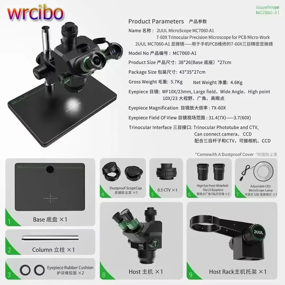 

2UUL MicroScope MC7060-A1 7-60X Synchronous Zoom Trinocular Microscope Zoom Adjustment Knob for PCB Micro-Work Soldering