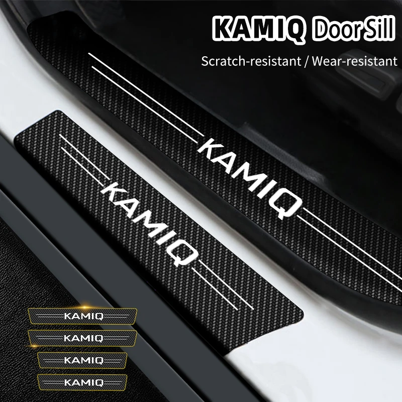 Car Door Threshold Scuff Plate Carbon Fiber Sill Protector Stickers For Skoda Kamiq 2018 2019-2021 Auto Door Entry Pedal Guards