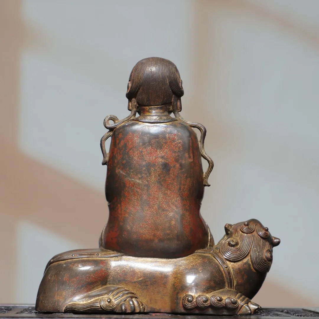 Old Bronze Gilded Cinnabar Mud gold Northern Wei Buddha Taiyi Zhenren immortal Divine beast mount Sitting Buddha Town house