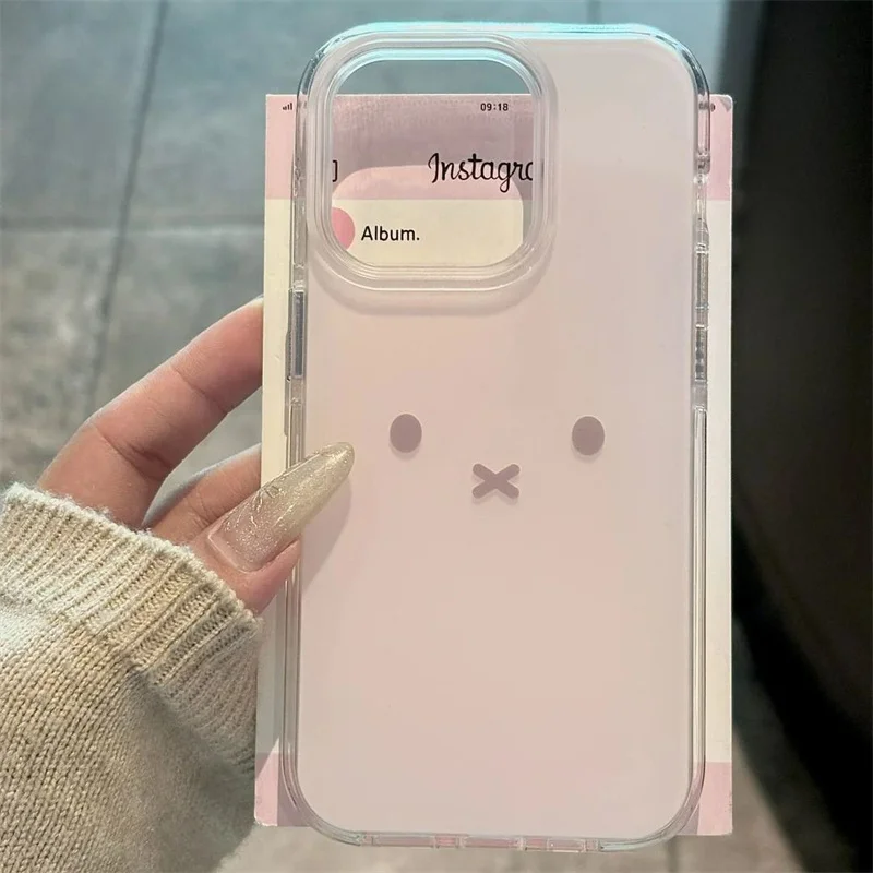 Funda de teléfono con expresión de conejo pintada translúcida de agujero grande para iPhone 11 12 13 14 15 16 17 pro max 3