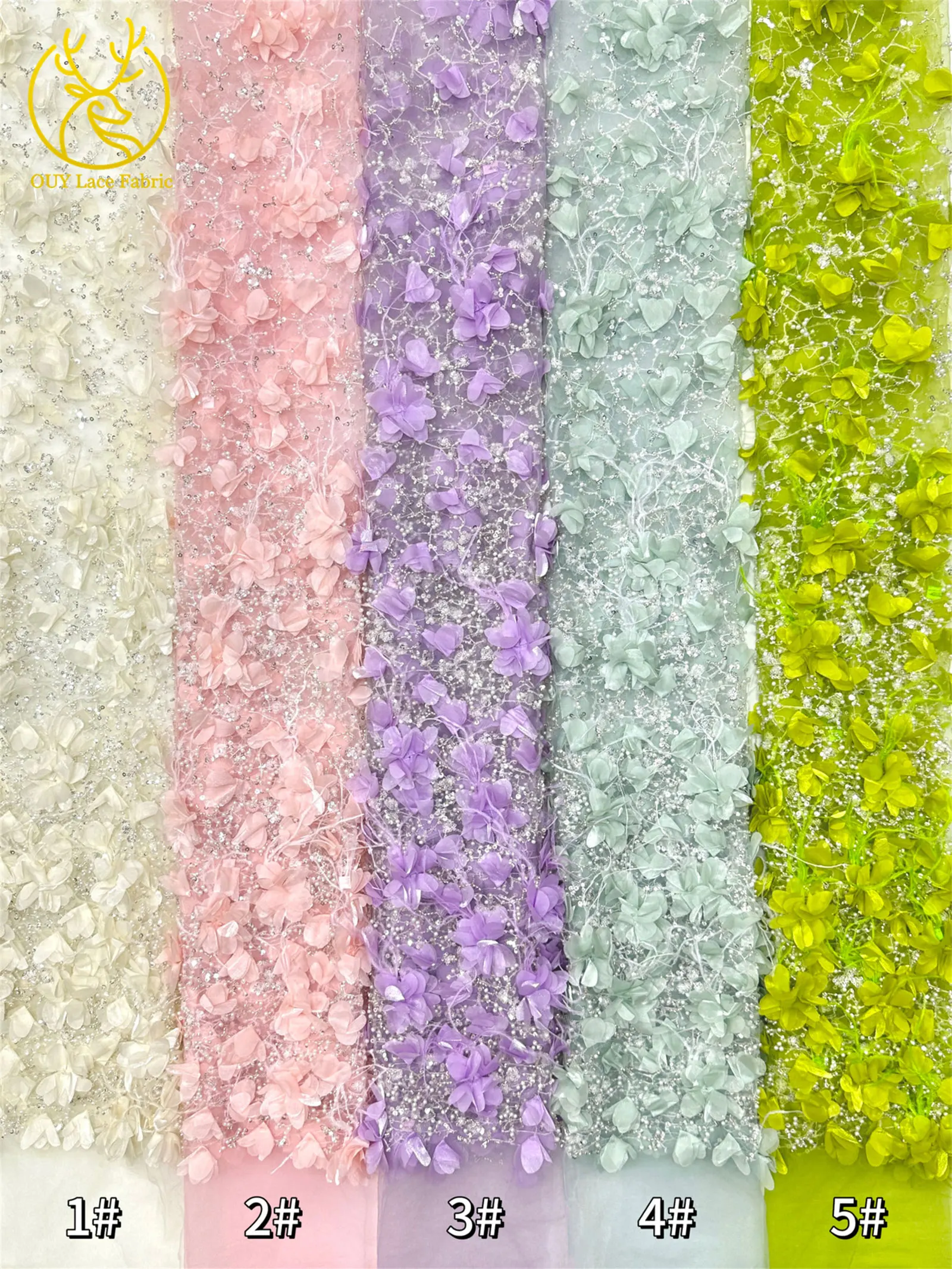 Eleganter handgefertigter 3D-Applikations-Spitzenstoff 2026, hochwertige französische Pailletten-Tüllspitze für Hochzeits- und Partykleider, 5 Yards – Detail 23