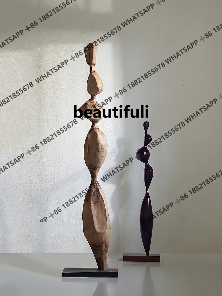 Wabi Stillwind Solid Wood Sculpture Window Decoration Entrance Living Room Tea Room Geometric Columns Large Floor Ornament