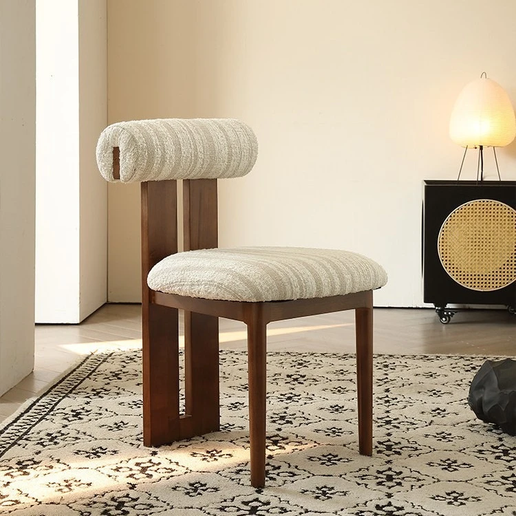 French medieval style solid wood dining chair home modern simple dining table and chair designer retro fabric stool Italian