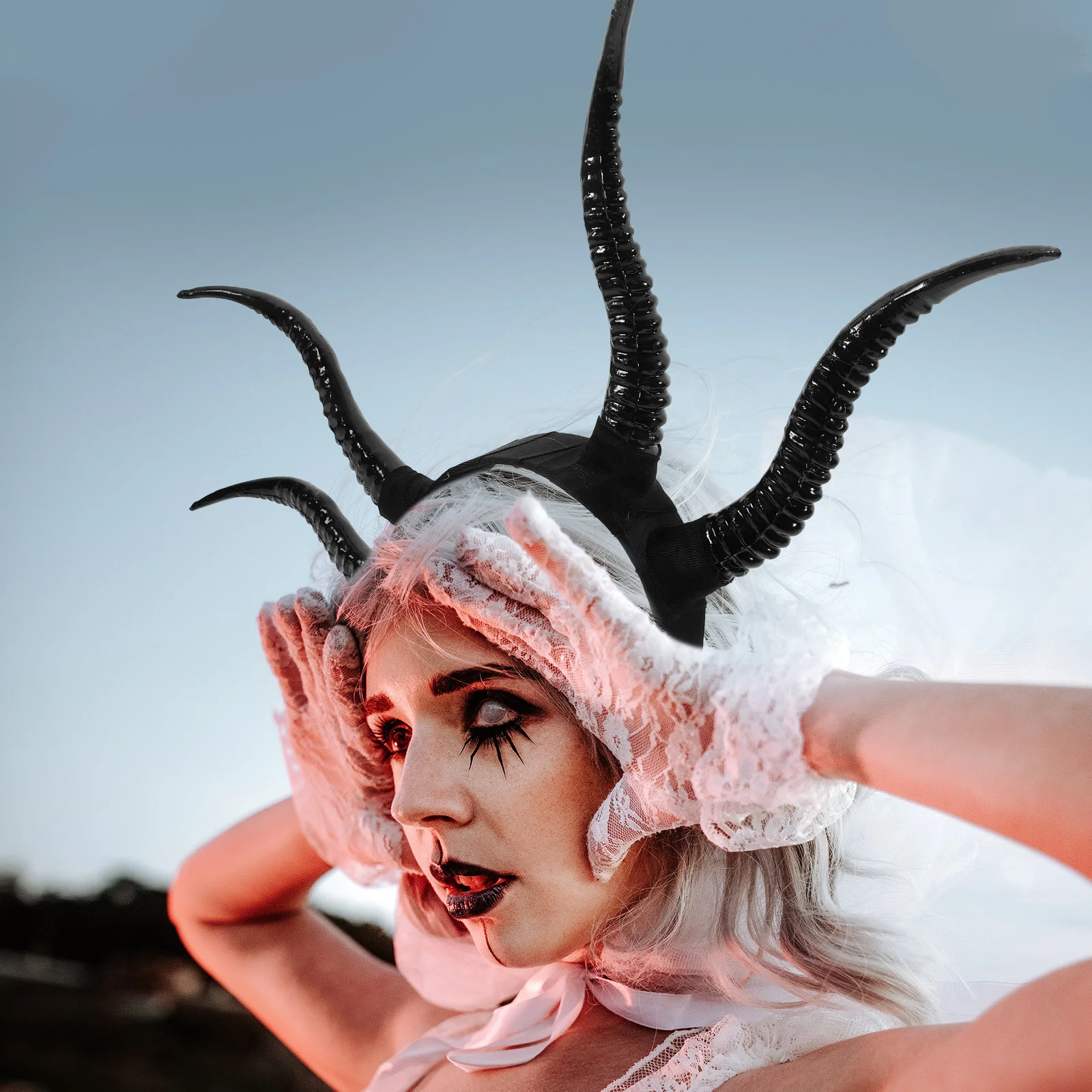 Devil Horn Headband Cosplay Costume Hairband Dress Up Headband Halloween Hair Accessory Dragon Bone Cemetery Queen Horn HairHoop