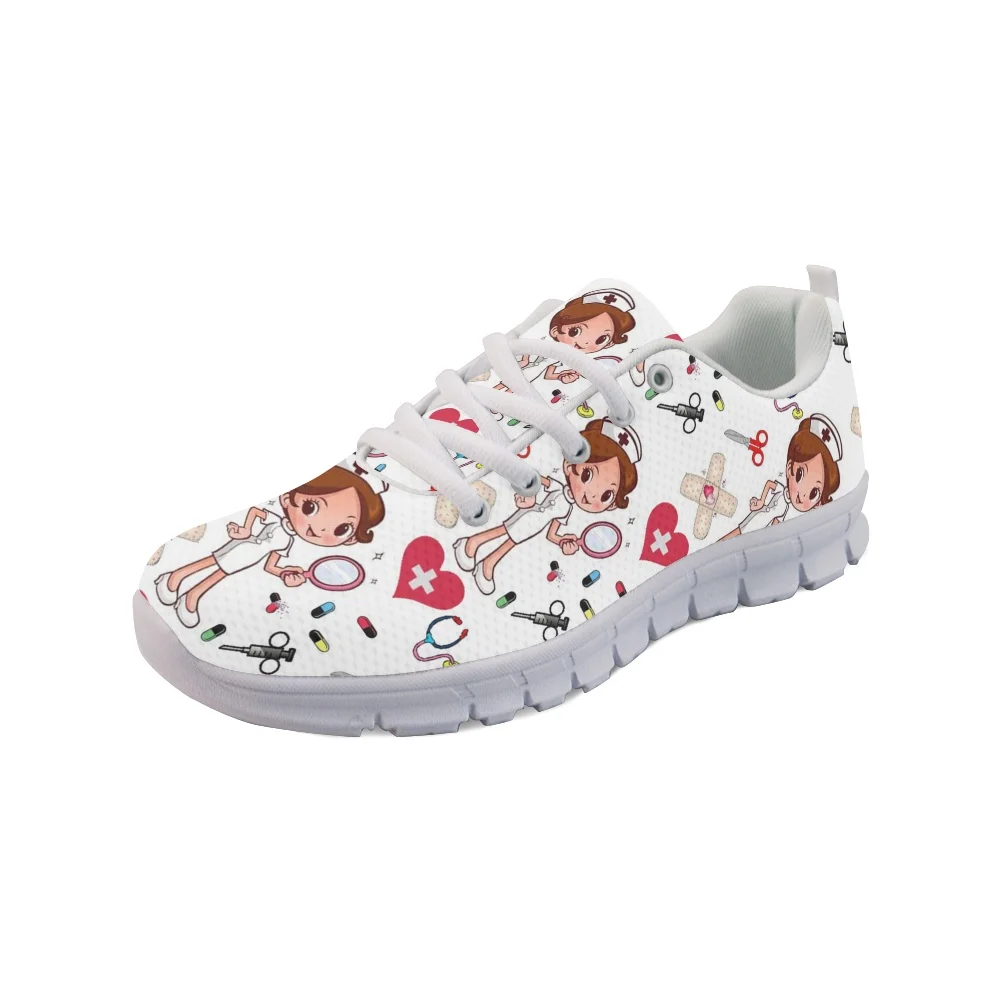 INSTANTARTS Spring Nurse Flat Shoes Women Cute Cartoon Nurses Printed Women's Sneakers Shoes Breathable Mesh Flats Female Shoes