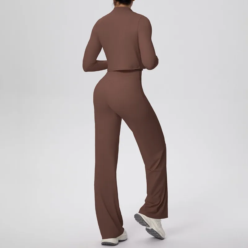 

Женский шерстяной комплект для йоги, однотонный, плотный, быстросохнущий, с подвесным воротником, жилет с широкими штанинами, комплект из трех предметов для занятий спортом на открытом воздухе и фитнесом