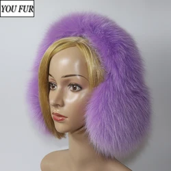 New Real Fox Fur Earmuffs For Winter Women Warm Natural Raccoon Fur Earmuffs Girls Ear Warmer Genuine Fur Scarves Plush Ear Muff
