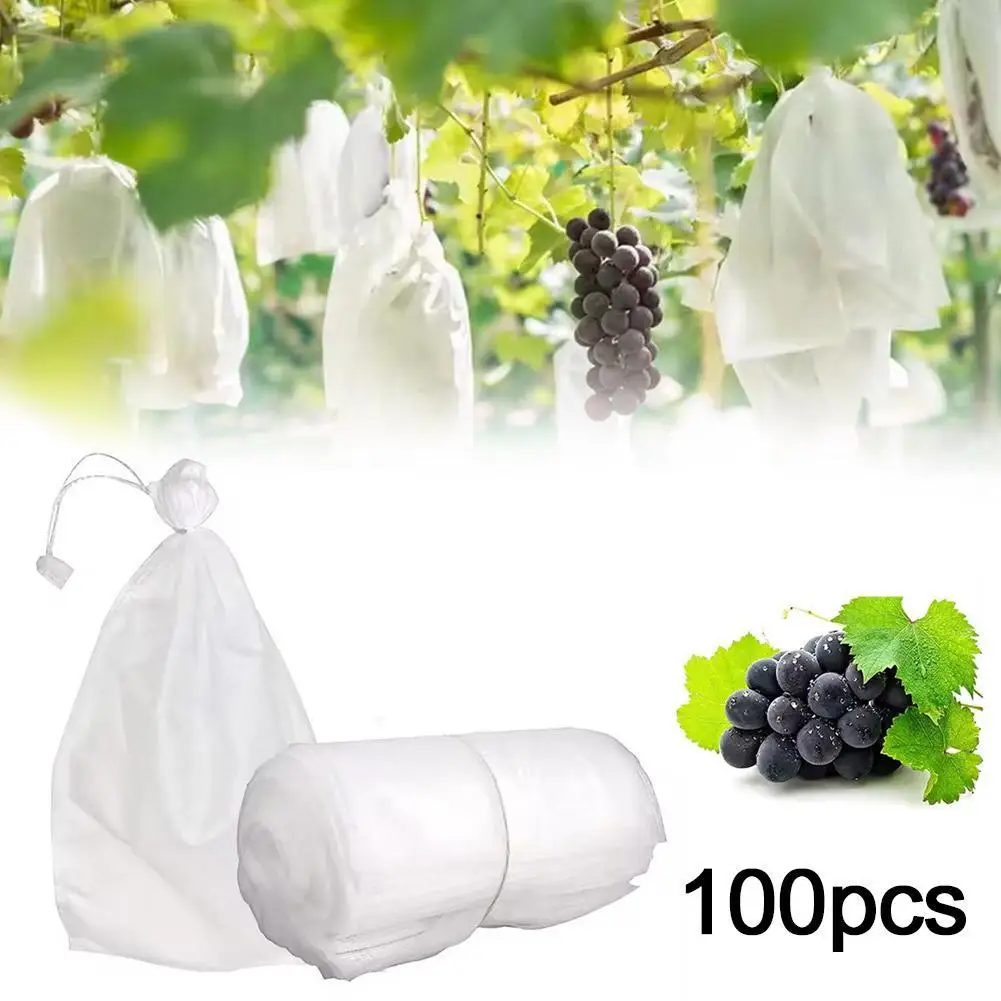 Bolsas de protección para uvas de piezas, red de malla de tela no tejida para frutas y verduras, antiaves, prevención de insectos, suministros de jardín, 100