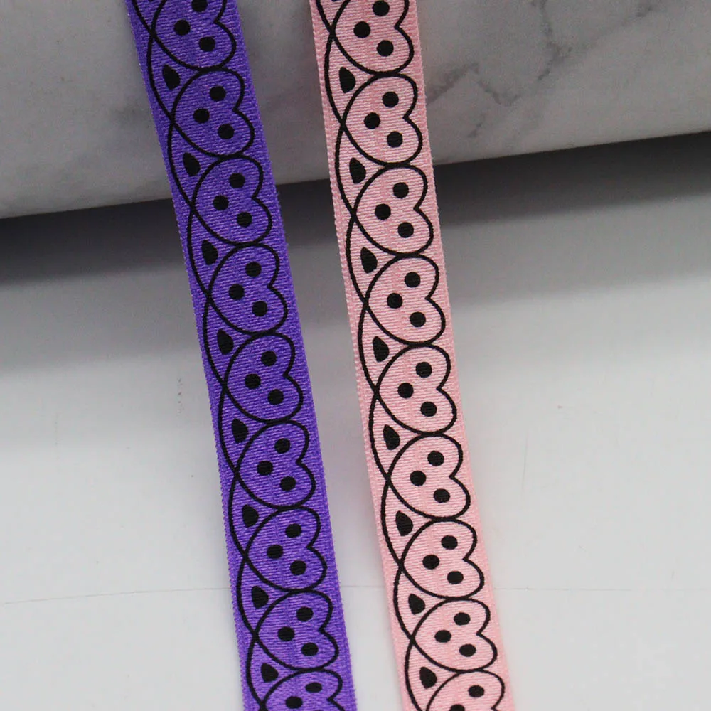 

5/8" 15MM Heat Transfer Heart Face Printed Fold Over Elastic FOE Ribbon For DIY Knot Ties Hair Accessories