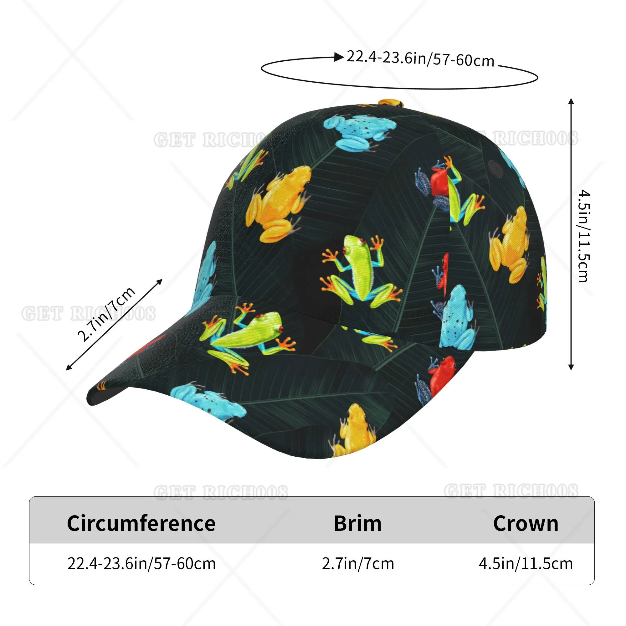 Gorra de béisbol con estampado de ranas coloridas, sombreros de camionero, visera solar ajustable para hombres, mujeres, adolescentes, viajes de verano, todas las estaciones, talla única