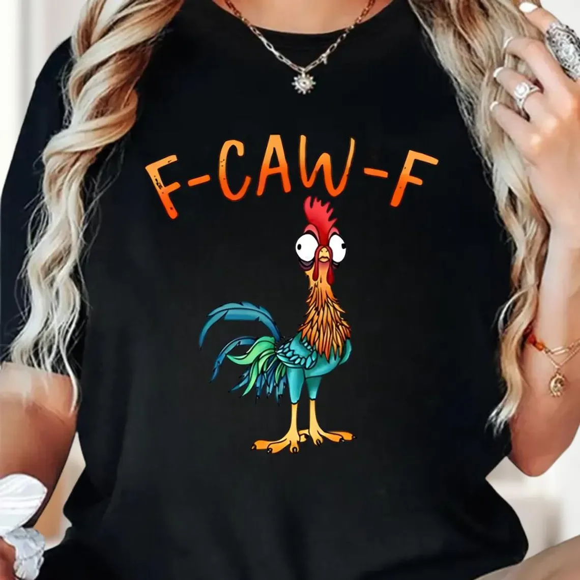 Lustiges F-Caw-F Hahn-Meme-Grafik-T-Shirt, Ästhetische Streetwear, Unisex Oversized Sommer Baumwoll-Vogeldruck-T-Shirt