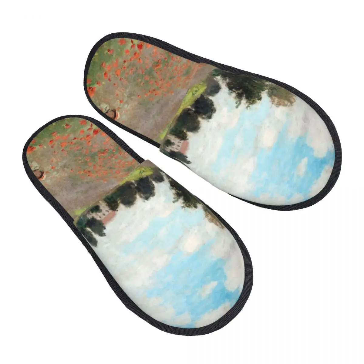 

French Impressionist Art House Slippers Women Cozy Memory Foam Claude Monet Painting Slip On Hotel Slipper Shoes