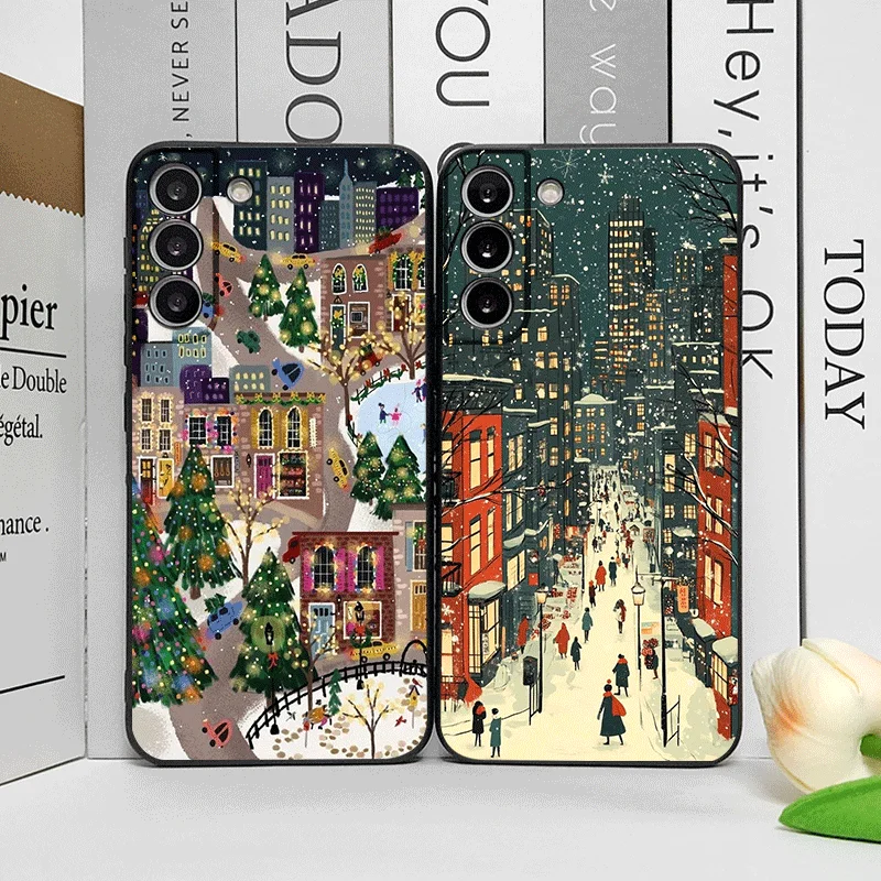 Kerst Sneeuw Straat Etalage Landschap Patroon Telefoon Case voor Motorola Moto Edge 50 Fusion 40 30 Neo G24 E14 G75 G85 G54 Cover