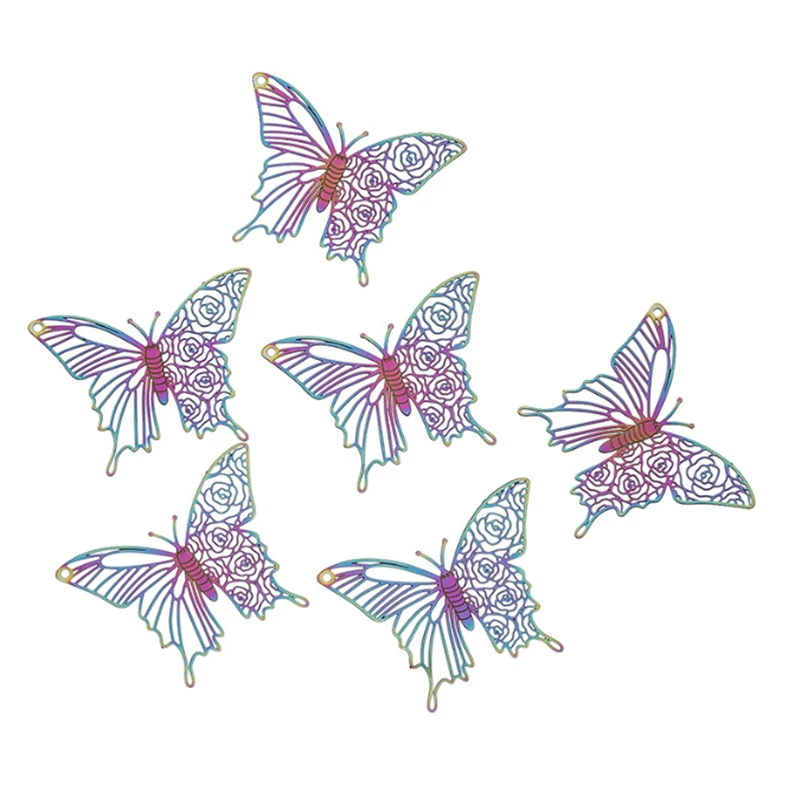 20Pcs/Lot Retro Stainless Steel Colorful Hollow Animal Butterfly Charms Connectors DIY for Earrings Jewelry Findings Accessories