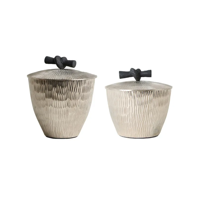 Light luxury silver line texture storage jar hollow bowl light luxury home desktop decoration box fruit plate ornament